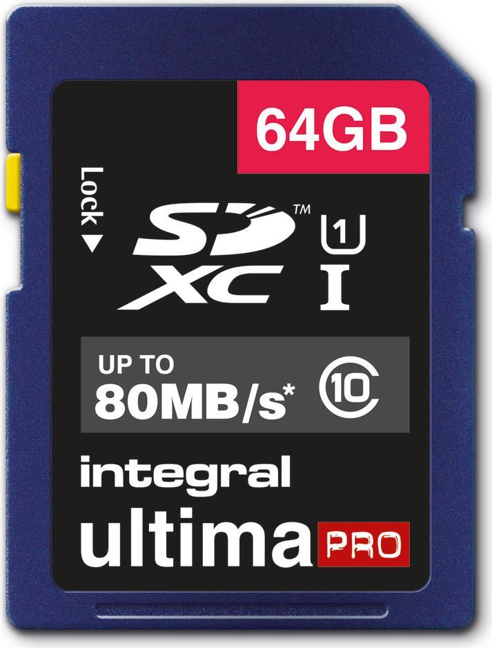 Integral 64GB ULTIMAPRO SDHC/XC 80MB CLASS 10 UHS-I U1 SD (INSDX64G10-80U1)
