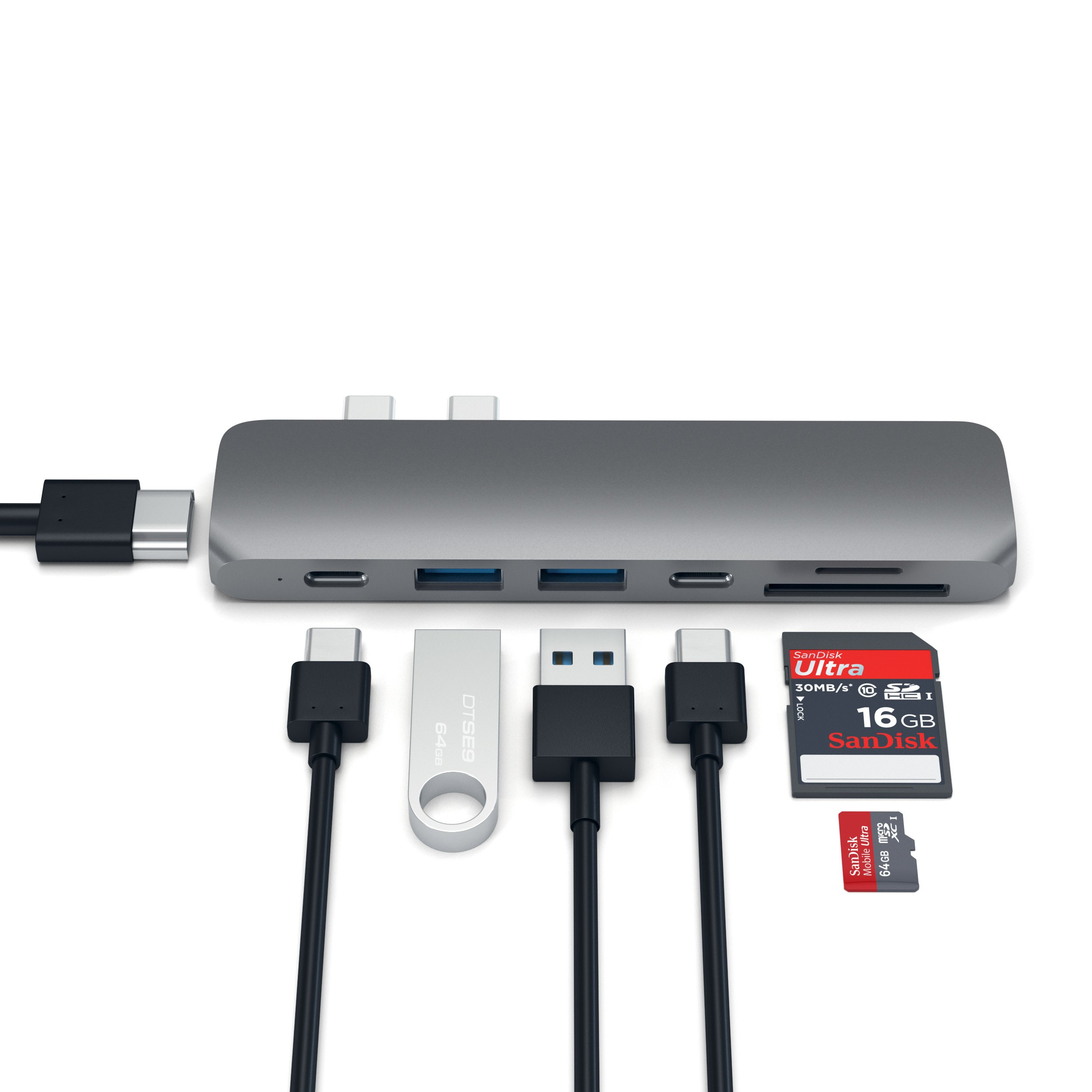 Satechi Type-C Pro Hub Adapter für MacBook Pro 13" und 15", 2× USB 3.0, HDMI 4K, SD/MicroSD, Grau