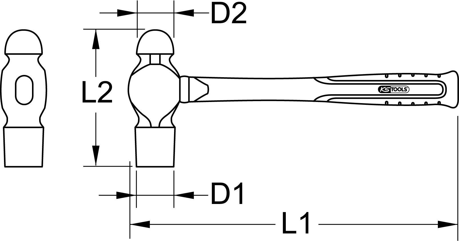 KS TOOLS Werkzeuge-Maschinen GmbH EDELSTAHL Schlosserhammer mit Fiberglasstiel, 230g (964.2101)