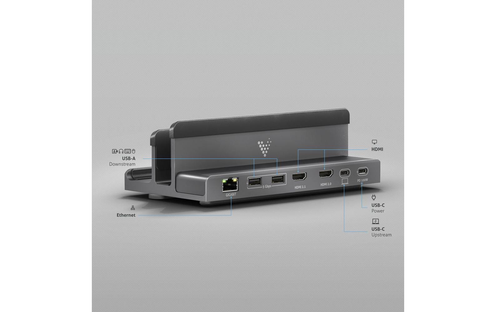 PureLink Vuelogic VL-DS100 USB-C Dockingstation mit Laptop-Ständer 100 W 8K Schwarz, Grau