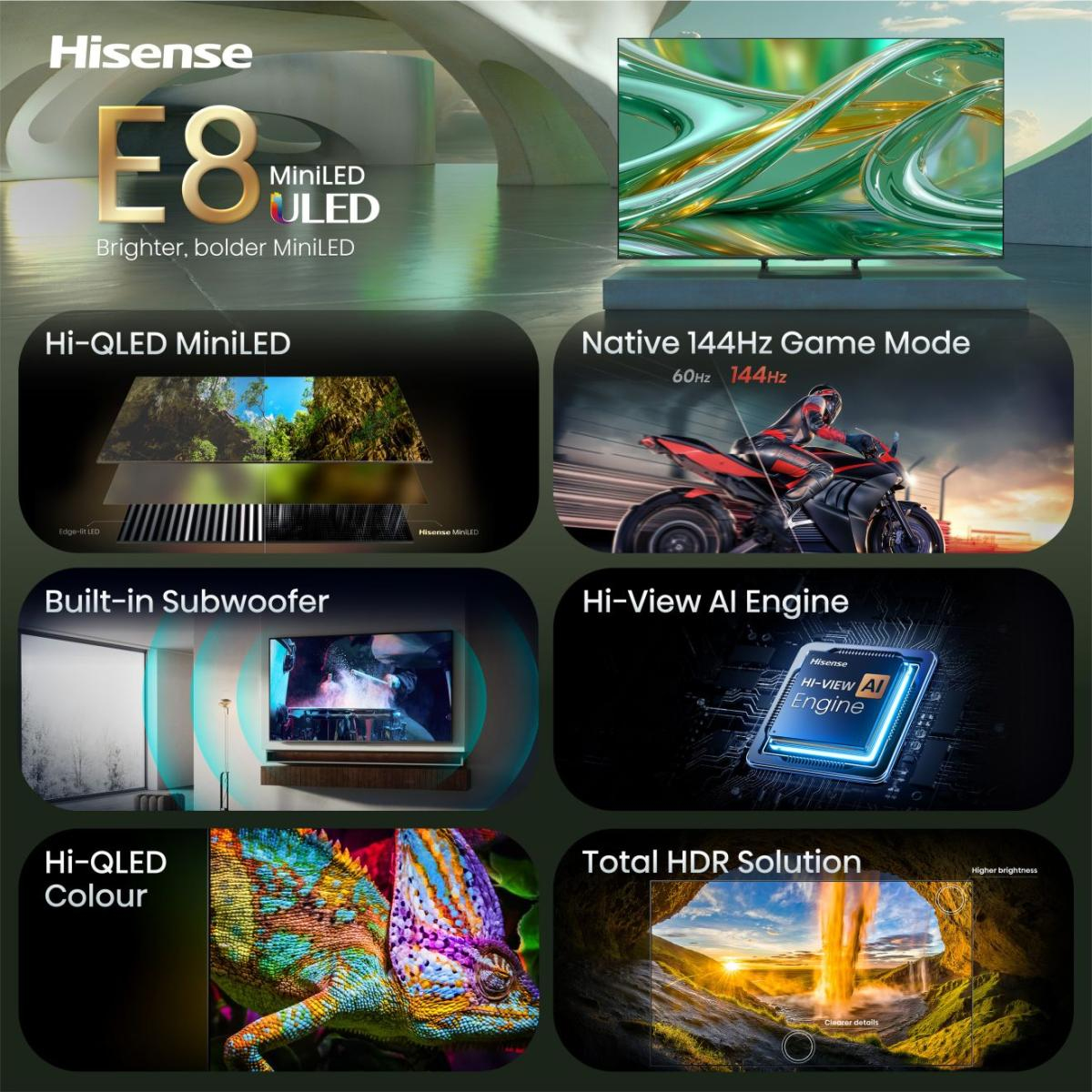 Hisense E8S 50E8S 50" 4K UHD Mini LED ULED Smart TV 144 Hz Schwarz