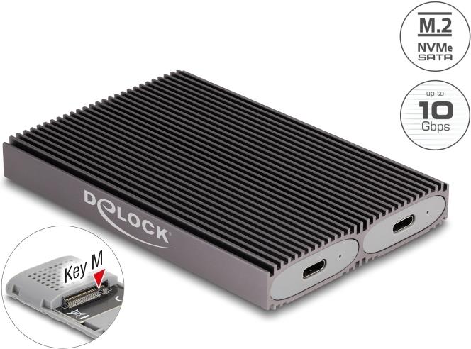 Delock Externes USB Type-C Dual Combo Gehäuse für 2 x M.2 NVMe PCIe oder SATA SSD (42028)