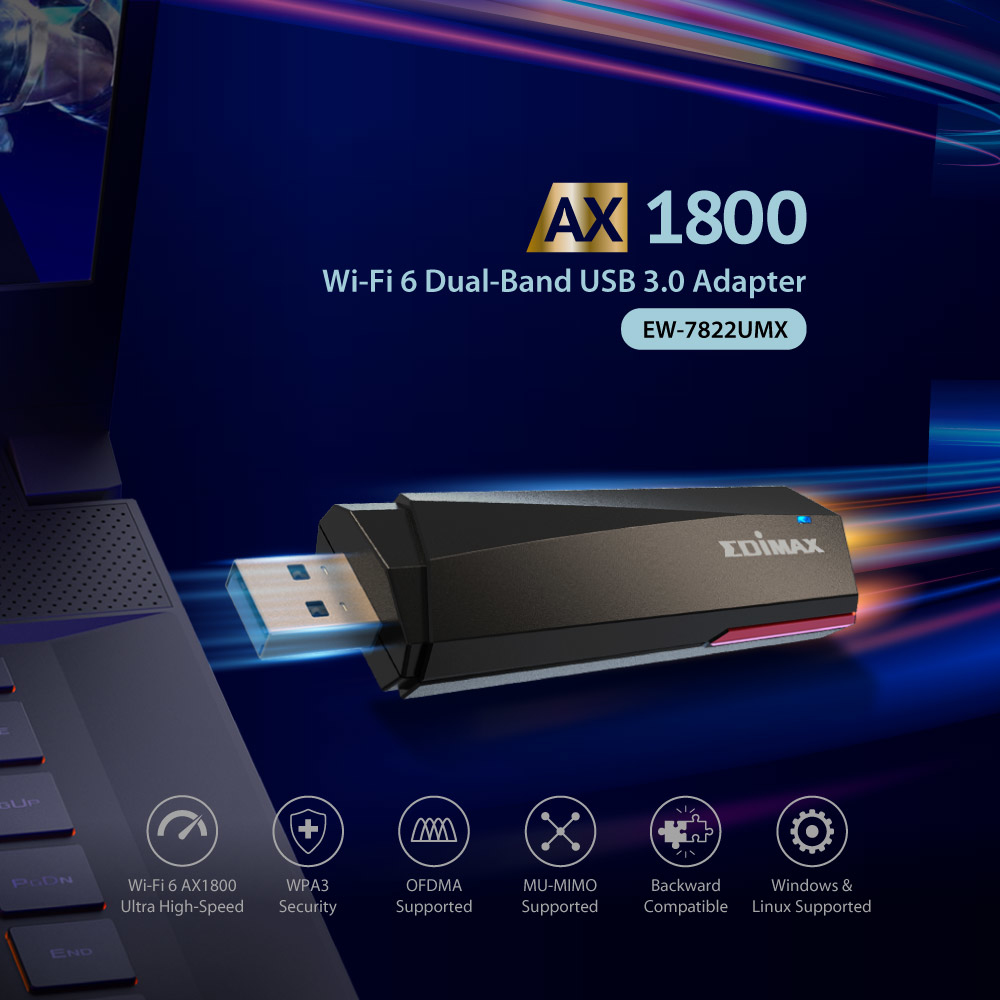 Edimax EW-7822UMX WLAN-Adapter USB 3.2 Gen 1 Wi-Fi 6 AX1800 Dual-Band Schwarz
