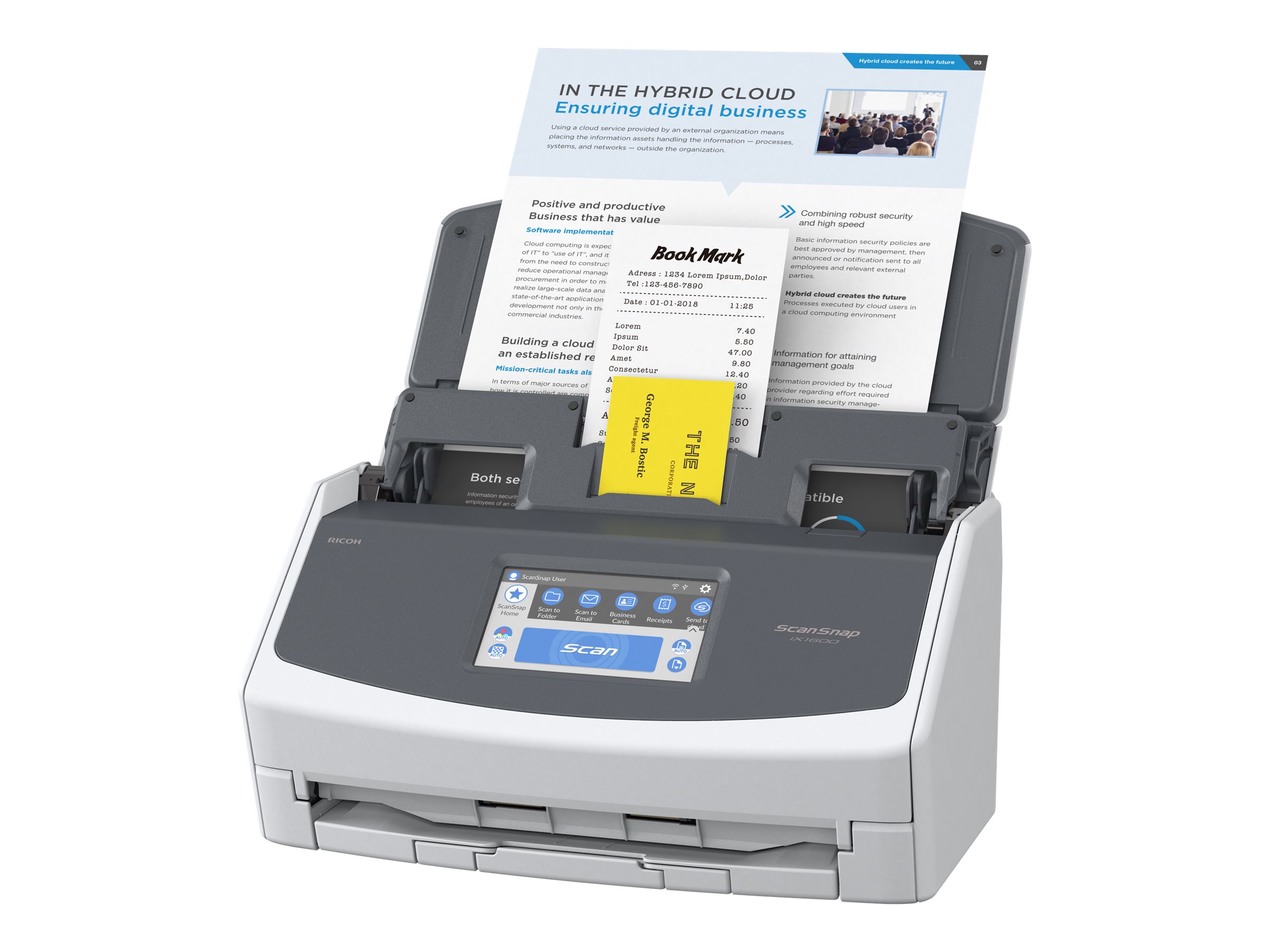 Ricoh ScanSnap iX1600 Dokumentenscanner 40 Seiten/Min. 4.3" Touchscreen Wi-Fi(n) Weiß