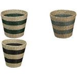 NHG Aufbewahrungskorb VESTER L, aus Seegras, rund handgefertigt, Farbe: natur, mit grünem Streifendesign, - 1 Stück (53440800)