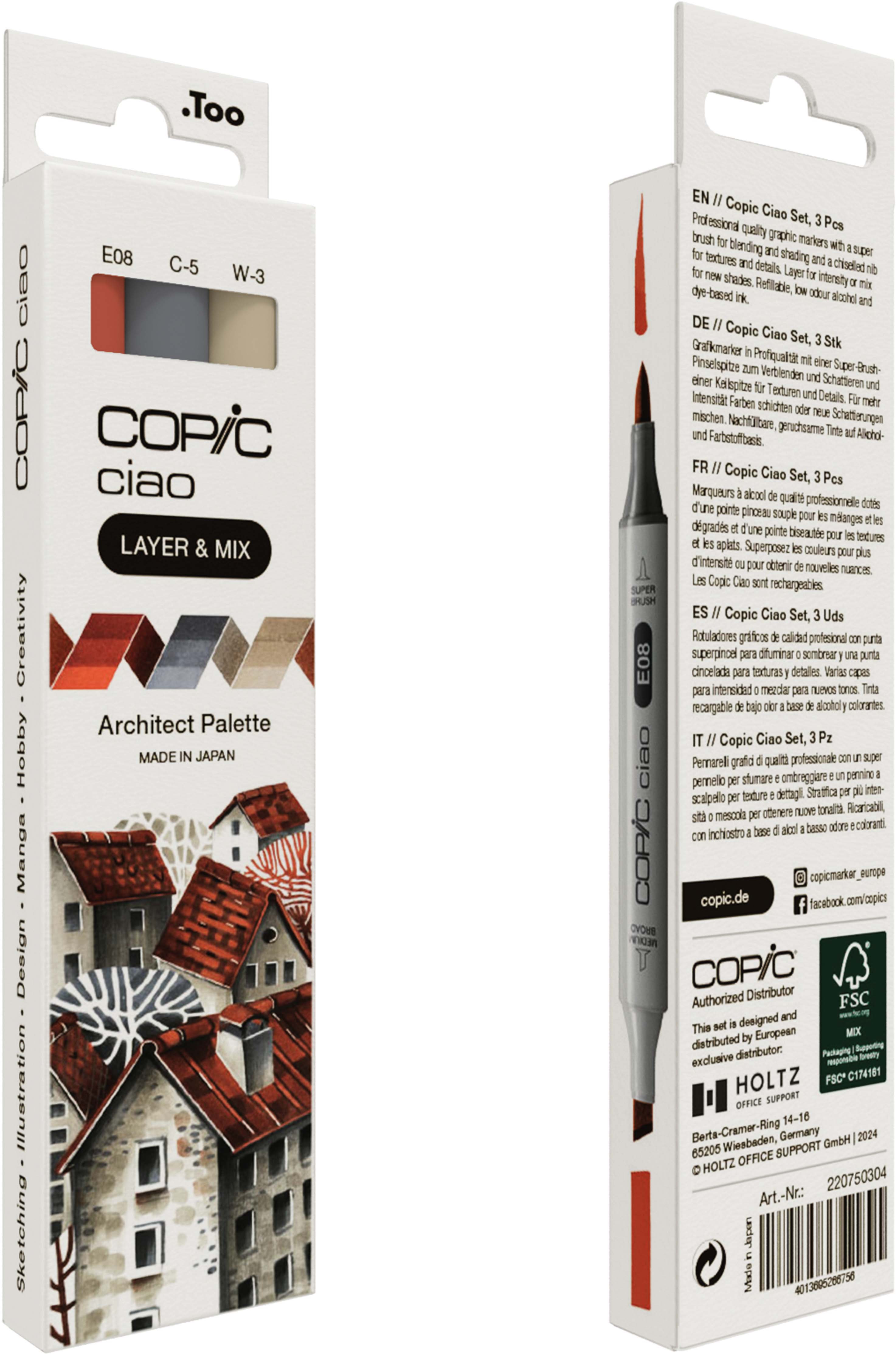 Copic Ciao LAYER & MIX Architect Palette Layoutmarker-Set 3 St. Beige, Braun, Warmes Grau