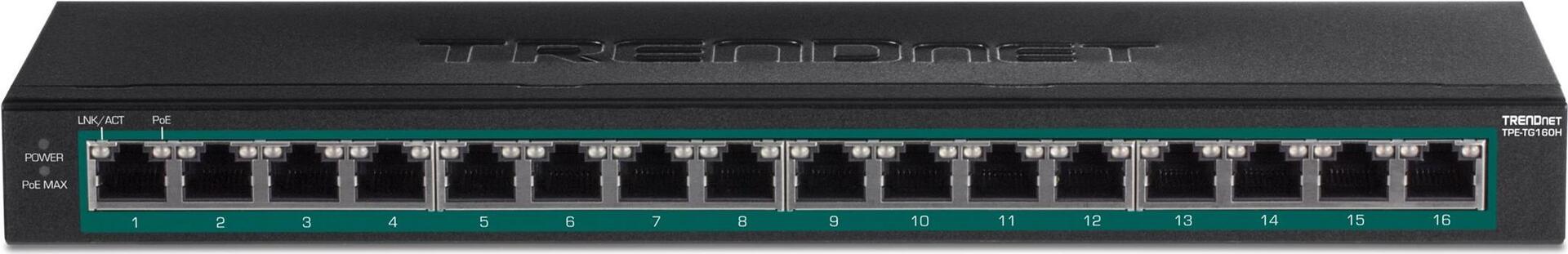 TRENDnet TPE TG160H 16-Port Gigabit PoE+ Switch Schwarz