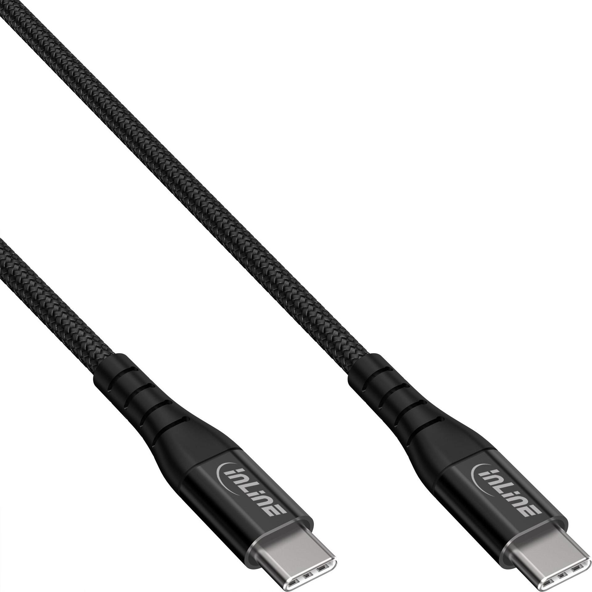 INLINE USB 2.0 Kabel, USB-C Stecker/Stecker Schnellladekabel 100W, textil schwarz