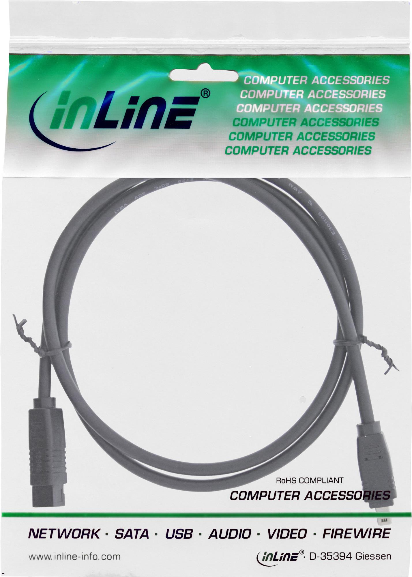 InLine FireWire Kabel, 4-polig auf 9-polig FireWire 800, 1,8 m, Schwarz