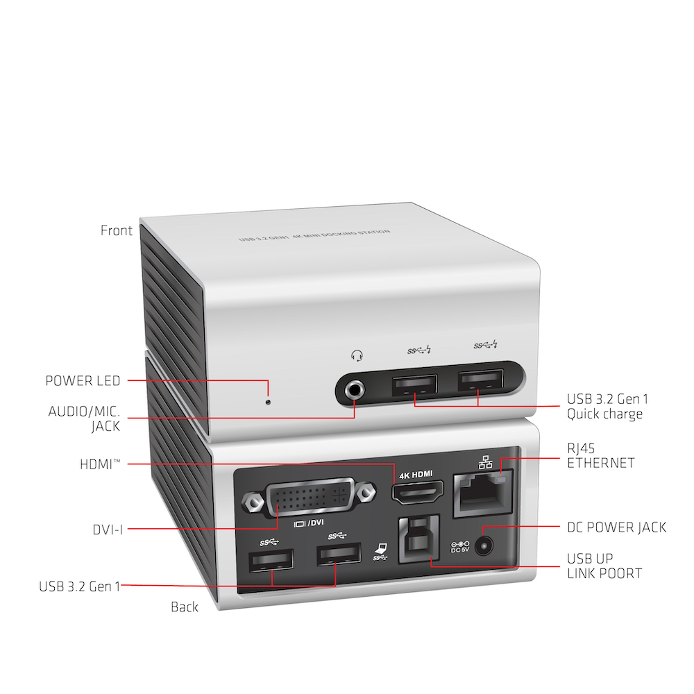 Club 3D SenseVision USB 3.0 4K Mini Docking Station Schwarz, Silber