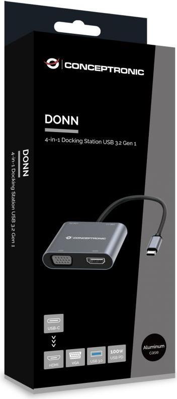 Conceptronic DONN16G Notebook-Dockingstation & Portreplikator Kabelgebunden USB 3.2 Gen 1 (3.1 Gen 1) Type-C Grau (DONN 16G)