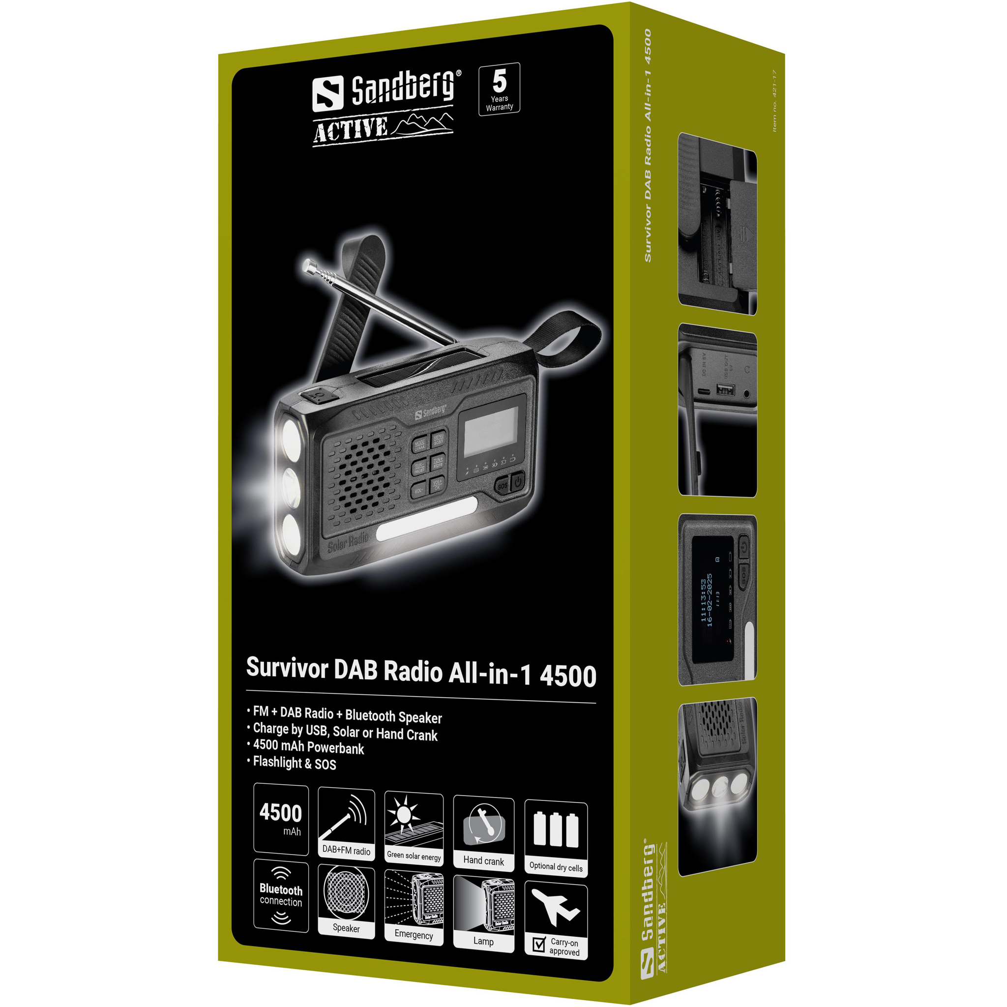Sandberg Survivor Radio All-in-1 4500 Tragbares DAB+/FM-Radio Schwarz