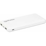 MANHATTAN Powerbank 10.000 mAh Zwei USB-A-Ausgangsports (2,1 A und 1 A), zwei Eingangsports (USB-C und Micro-USB, jeweils 2 A), 10.000 mAh, weiß (406277)