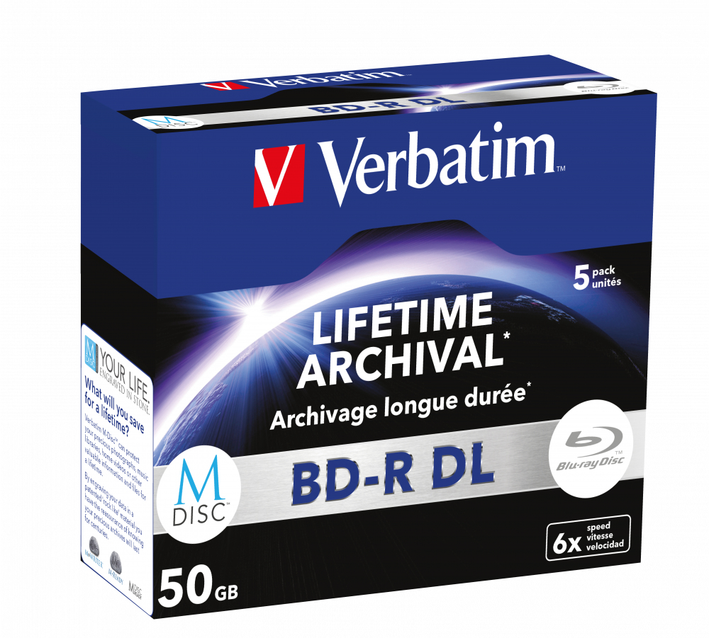 Verbatim M-Disc BD-R DL 50 GB 6x 5 Stück Jewel Case Mattsilber