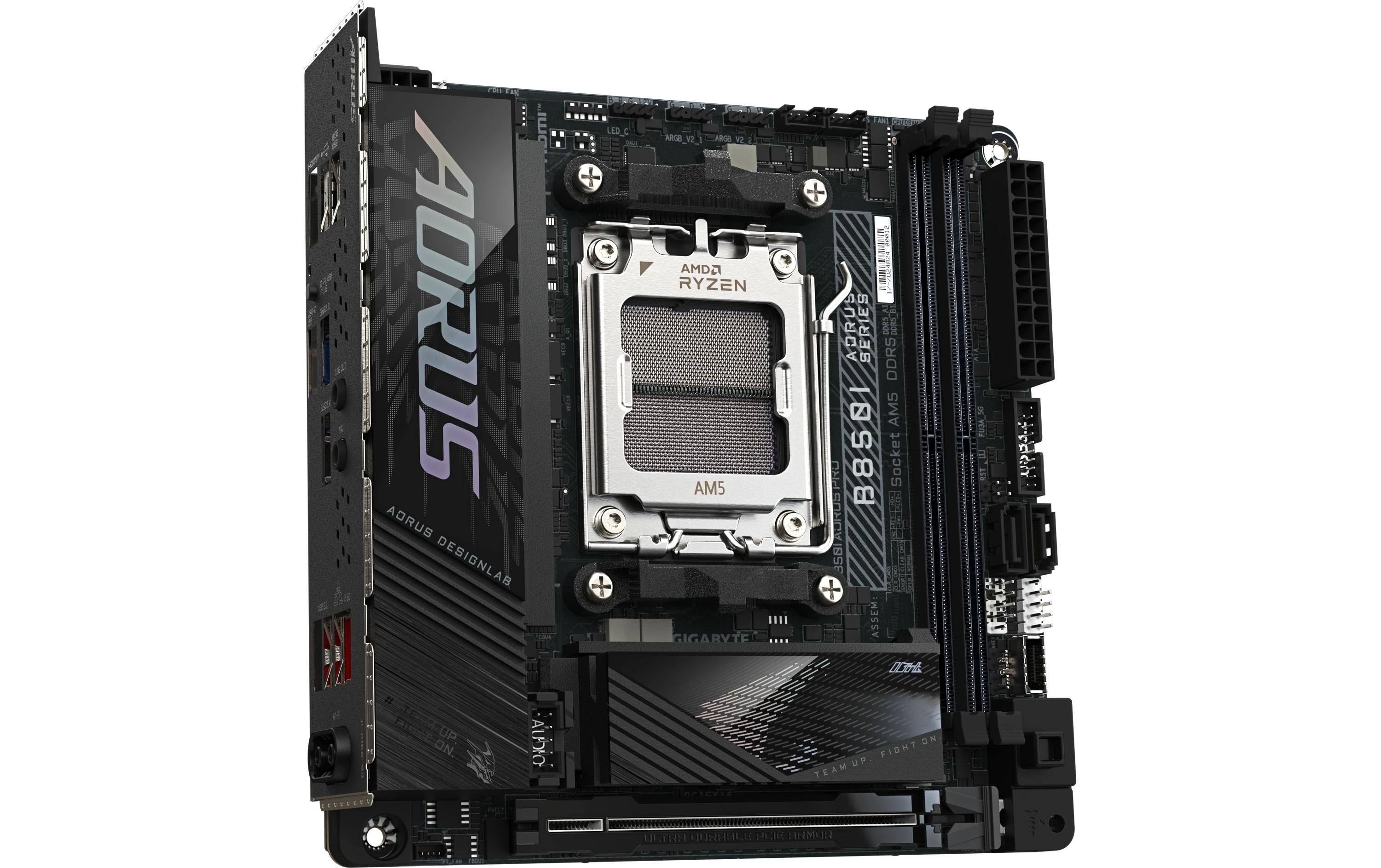 Gigabyte AORUS B850I PRO Mainboard AM5 DDR5 Mini-ITX Schwarz, Braun