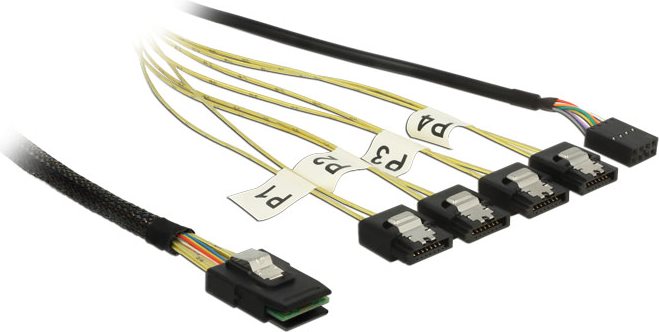 Delock Kabel Mini SAS SFF-8087 > 4 x SATA 7 Pin Reverse + Sideband 1 m (83319)