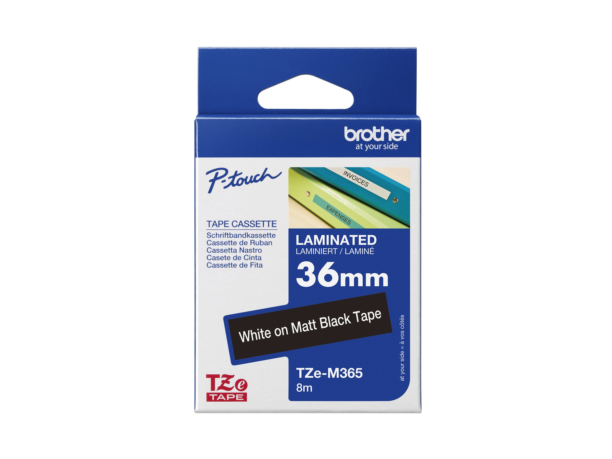 Brother TZe TZe-M365 Laminierter Farbband 36 mm 8 m Weiß auf Schwarz Matt