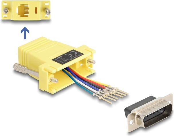 Delock D-Sub 15 Pin Stecker zu RJ12 Buchse Montagesatz gelb (67086)