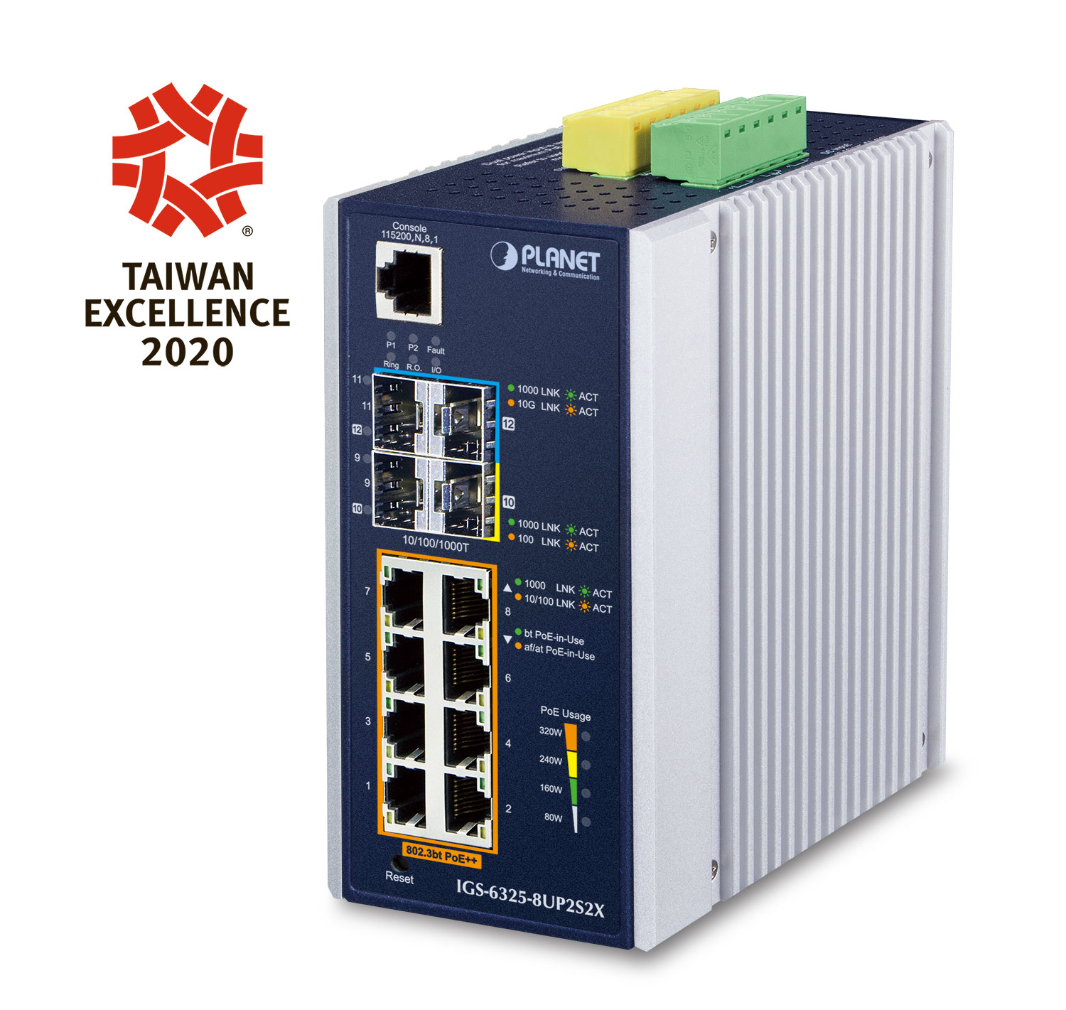 Planet IGS-6325-8UP2S2X L3 Managed Switch 8 Ports 60 Gbit/s Aluminium Blau