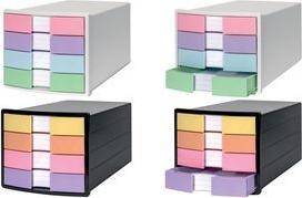 HAN Schubladenbox IMPULS, 4 Schübe, schwarz/pastell aus Polystyrol, für Formate bis DIN C4, inkl. auswechselbare - 1 Stück (1012-139)