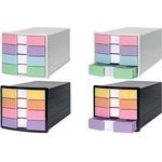 HAN Schubladenbox IMPULS, 4 Schübe, schwarz/pastell aus Polystyrol, für Formate bis DIN C4, inkl. auswechselbare - 1 Stück (1012-139)