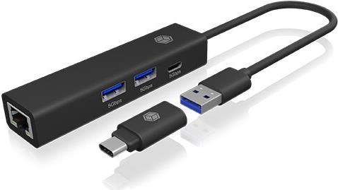 ICY BOX USB Hub 2x USB USB-C and LAN Black - with USB-C Adapter (IB-HUB1439-LAN)