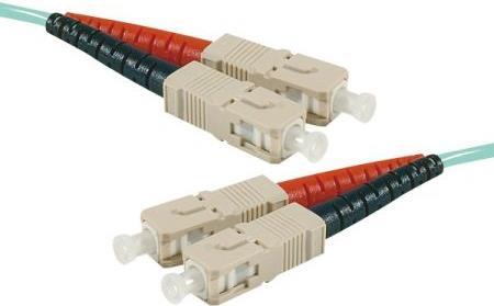 LWL Patchkabel Eco, 50/125 µm, OM3-Faser, SC Duplex Stecker/Stecker, aqua, 10,0 m UPC UPC-Schliff (392756)