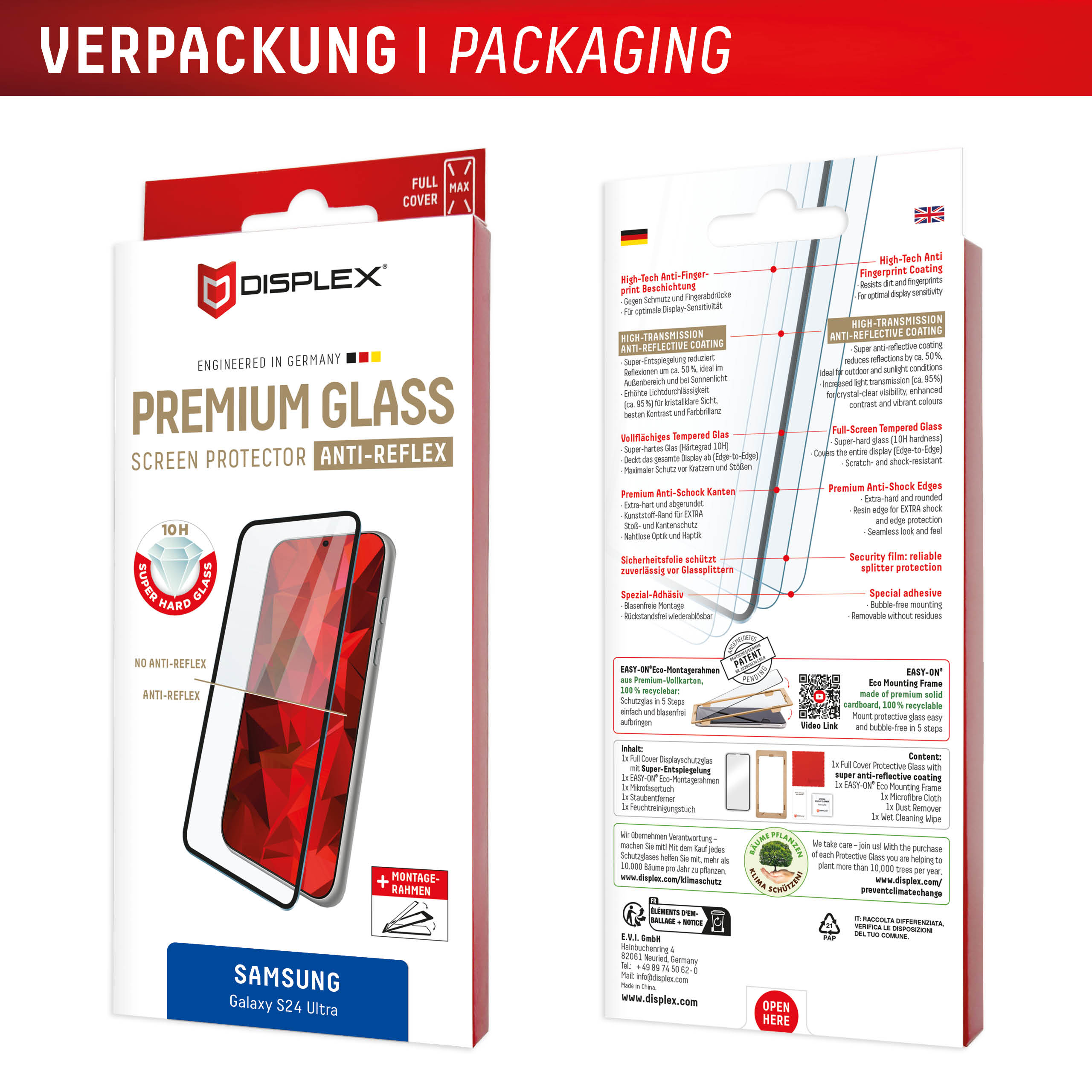 E.V.I. DISPLEX Premium Glass FCAR Samsung Galaxy S24 Ultra Schwarz, Transparent