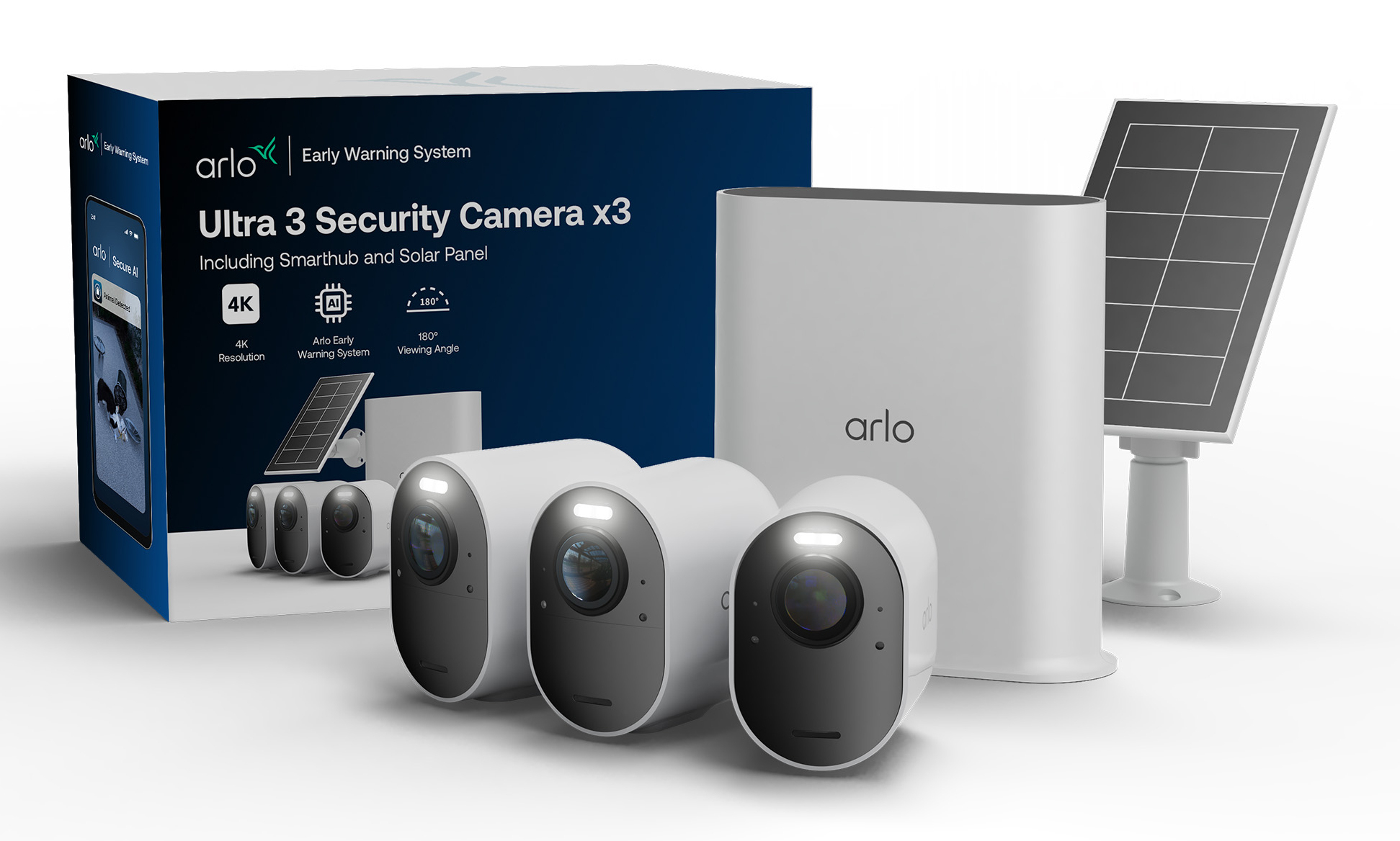 Arlo Ultra 3 4K Netzwerk-Überwachungskamera 3er-Set mit Solarpanel