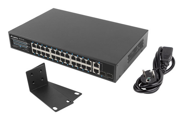 Lanberg RSFE-24P-2C-250 Unmanaged Switch 24x 100Mbit PoE+ 250W 19" Rack Schwarz