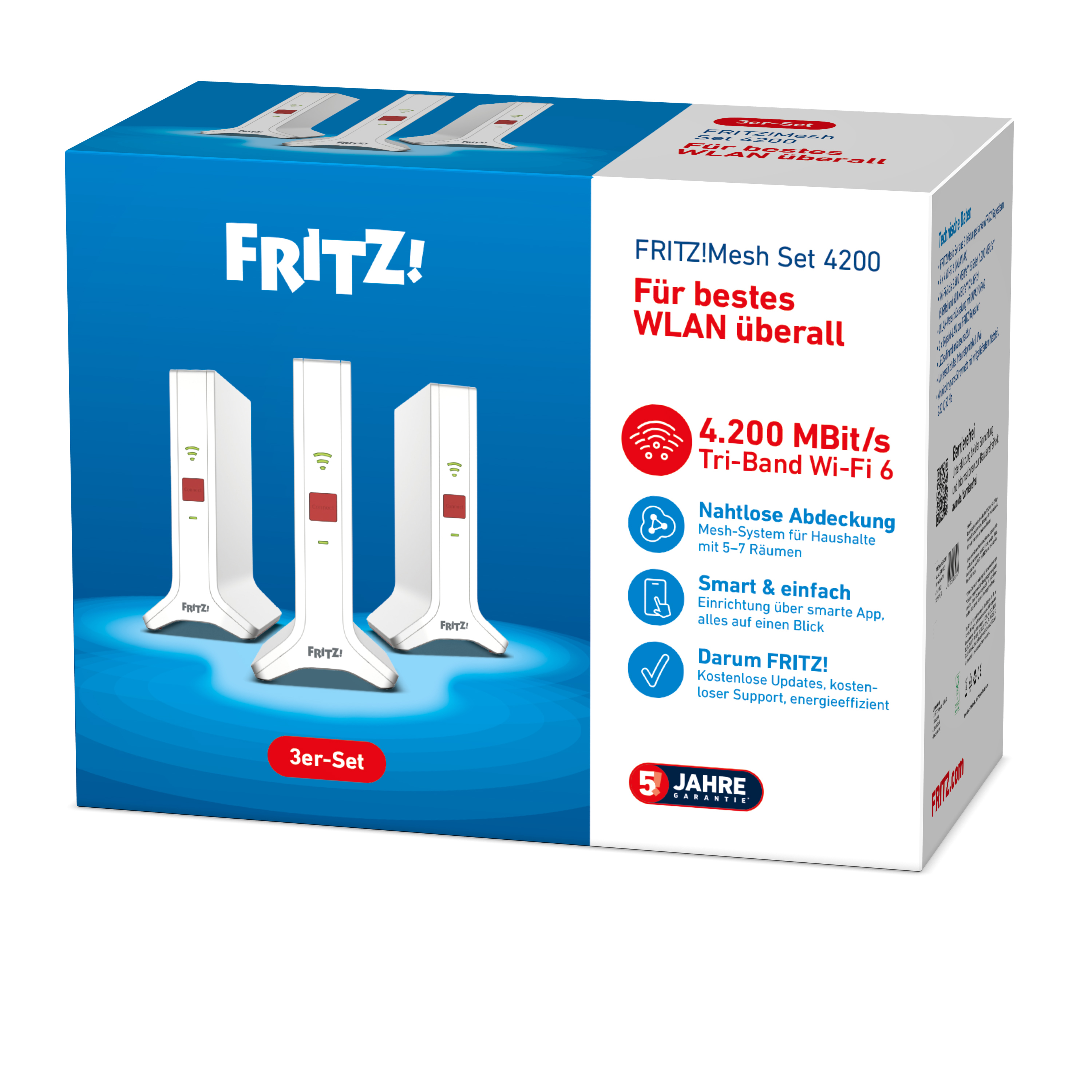 AVM FRITZ!Mesh Set 4200 Wi-Fi 6E 4,2 Gbps Rot, Weiß