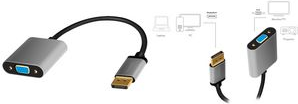 LogiLink CDA0109 DisplayPort Adapter DP/M to VGA/F,1080p/60Hz, alu, black/grey, 0.15 m (CDA0109)