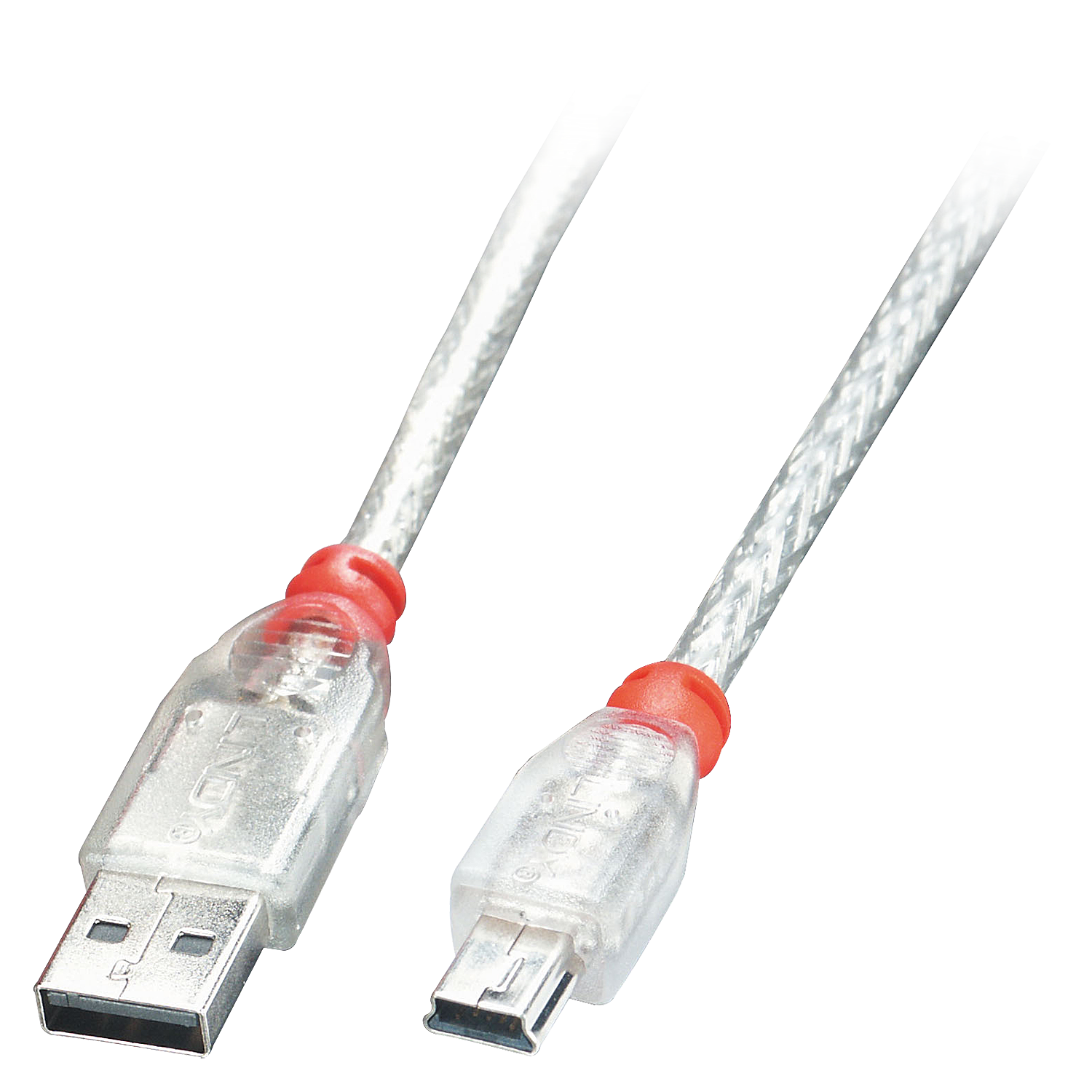 Lindy 0.5m USB 2.0 Typ a A an Mini-B Kabel, transparent USB Typ A Stecker an Mini-B Stecker, USB High Speed (41781)