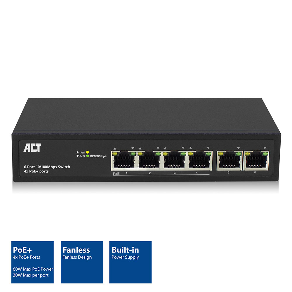 ACT AC4430 Unmanaged Fast Ethernet Switch 6 Ports Schwarz