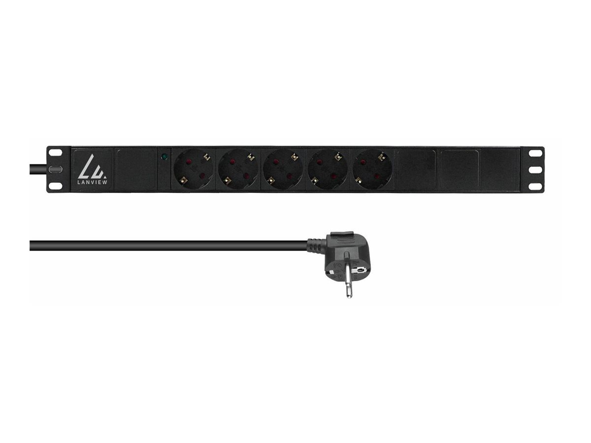 Lanview 19" Rack-Steckdosenleiste 1U 10 A 5 Schuko 3 m Schwarz
