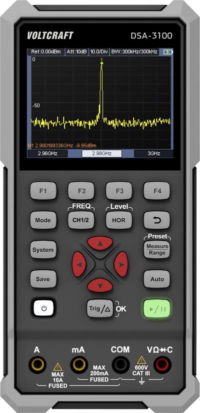 Voltcraft DSA-3100 Hand-Oszilloskop 100 MHz 2-Kanal 500 MSa/s 8 kpts 8 Bit Handgerät (VC-16968915)