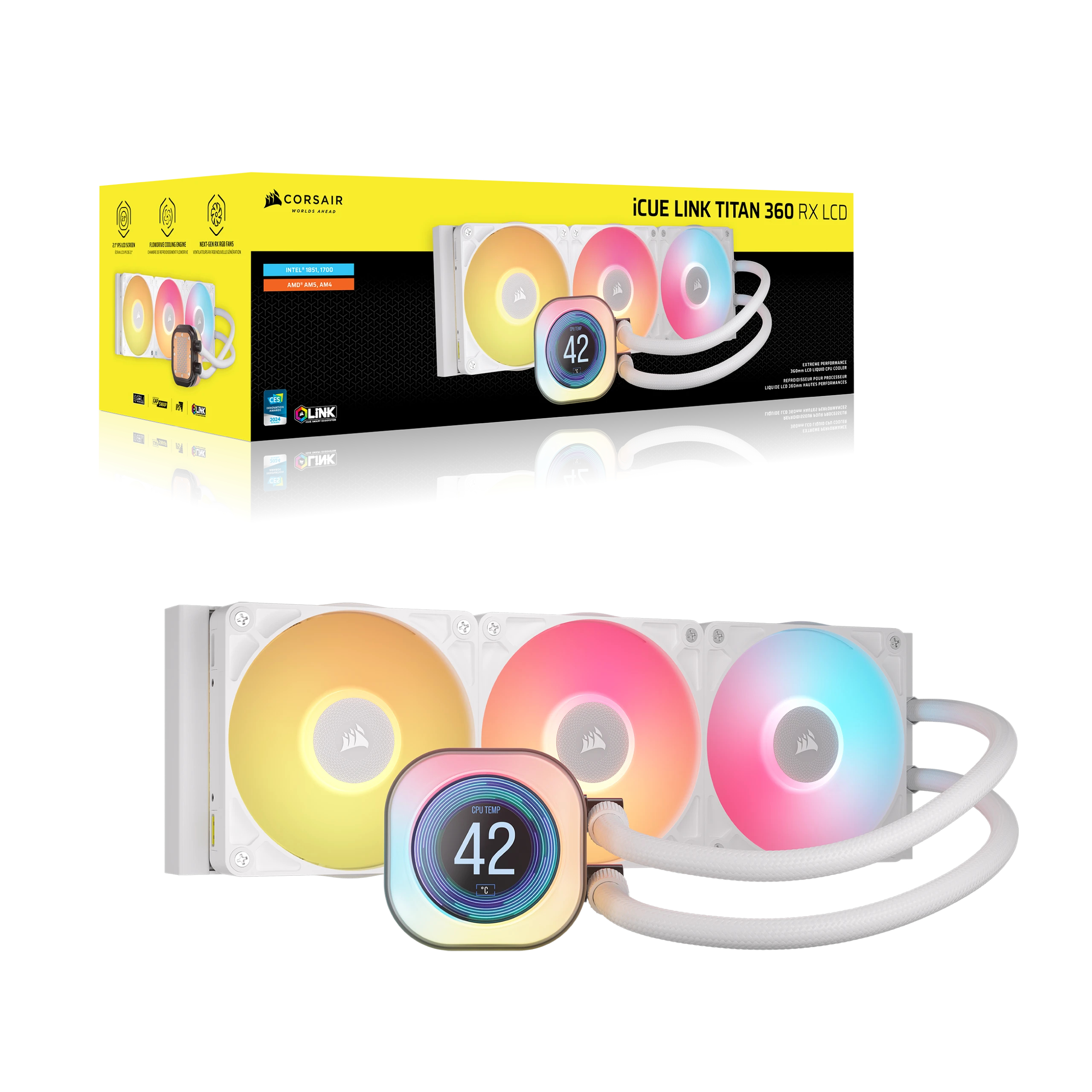 Corsair iCUE Link TITAN 360 RX LCD 360 mm All-in-One-Flüssigkeitskühler Weiß
