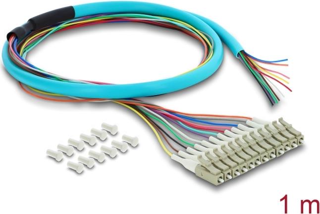Delock LWL Pigtail Fanout Kabel 12 x LC-UPC Simplex Stecker zu 12 x offenes Kabelende 1 m (91054)