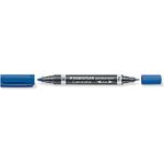 STAEDTLER Lumocolor Permanent-Marker duo, blau zwei Spitzen, Strichstärke: 0,6 mm und 1,5 mm, wisch- und (348-3)