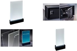 sigel LED-Tischaufsteller "luminous", Acryl, DIN A4 glasklar/schwarz, beidseitige Präsentation, integrierte LEDs - 1 Stück (TA420)