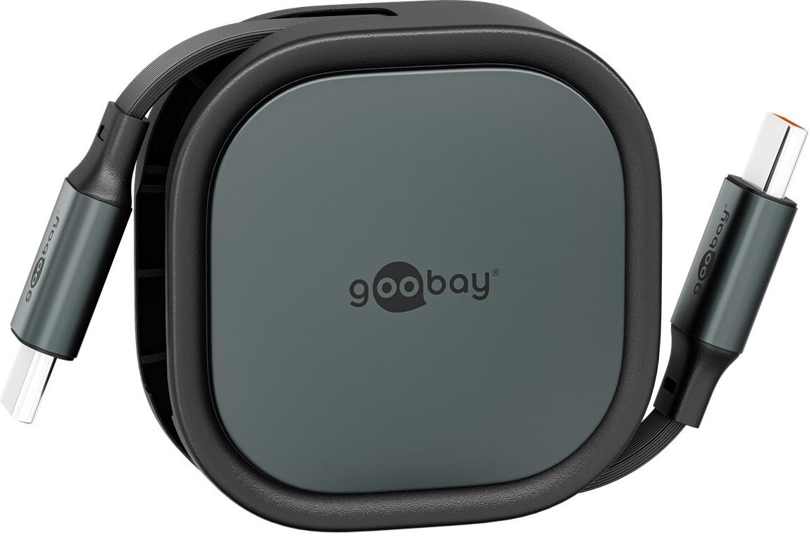 Wentronic goobay selbstaufrollendes USB-C Kabel sw/si 15W in robuster Gehäuse (77424)