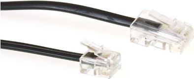 ACT Black 3 meter flat telephone cable with RJ11 and RJ45 connectors. Rj45-rj11 cable black 3.00m (TD5308)