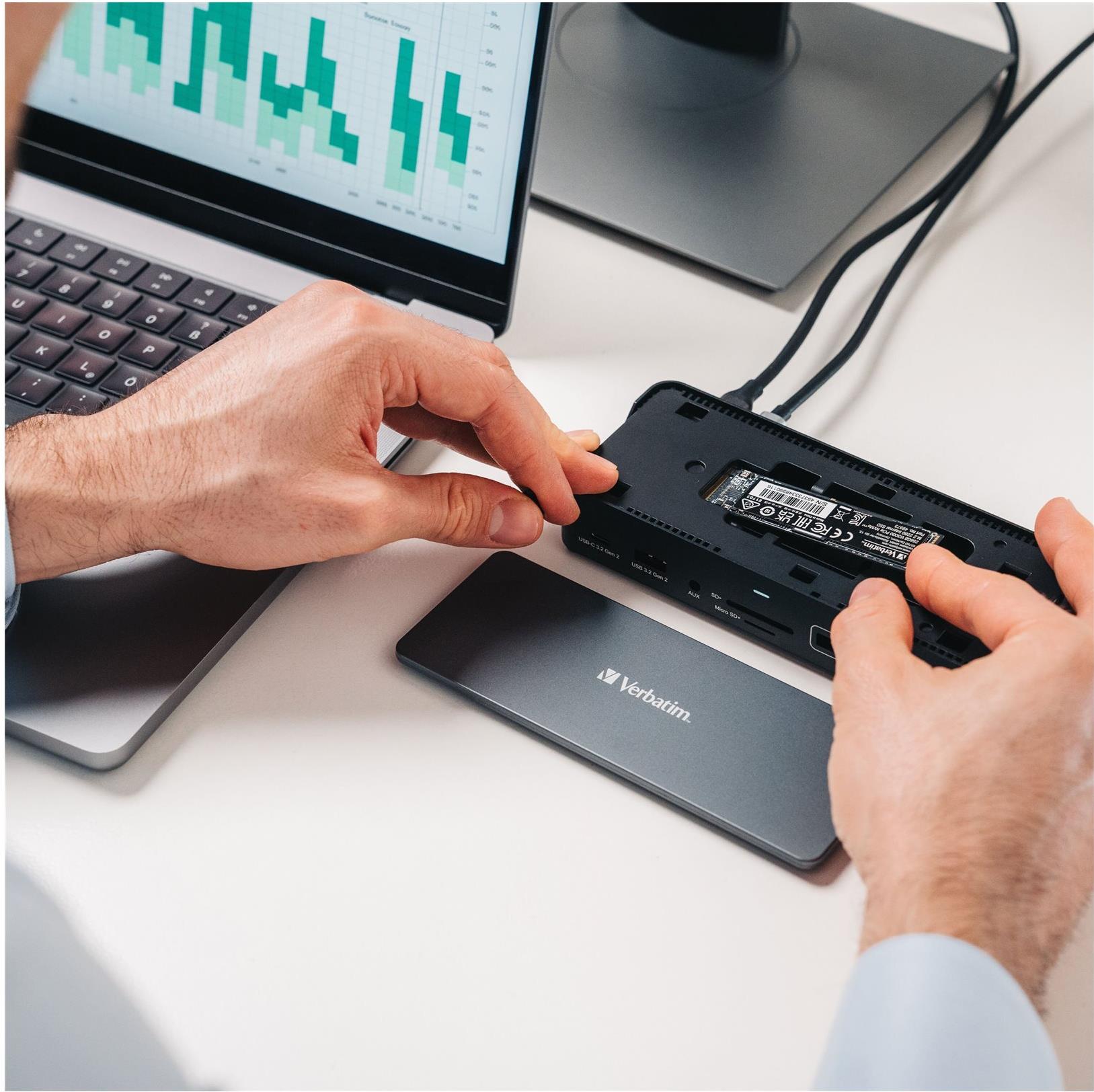 Verbatim Pro CDS-15SSD Dockingstation USB-C 100W Power Delivery Schwarz Grau