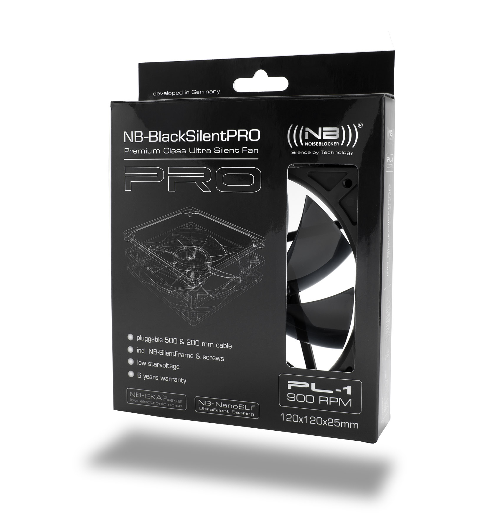 Noiseblocker BlackSilentPRO PL-1 120 mm Gehäuselüfter Schwarz