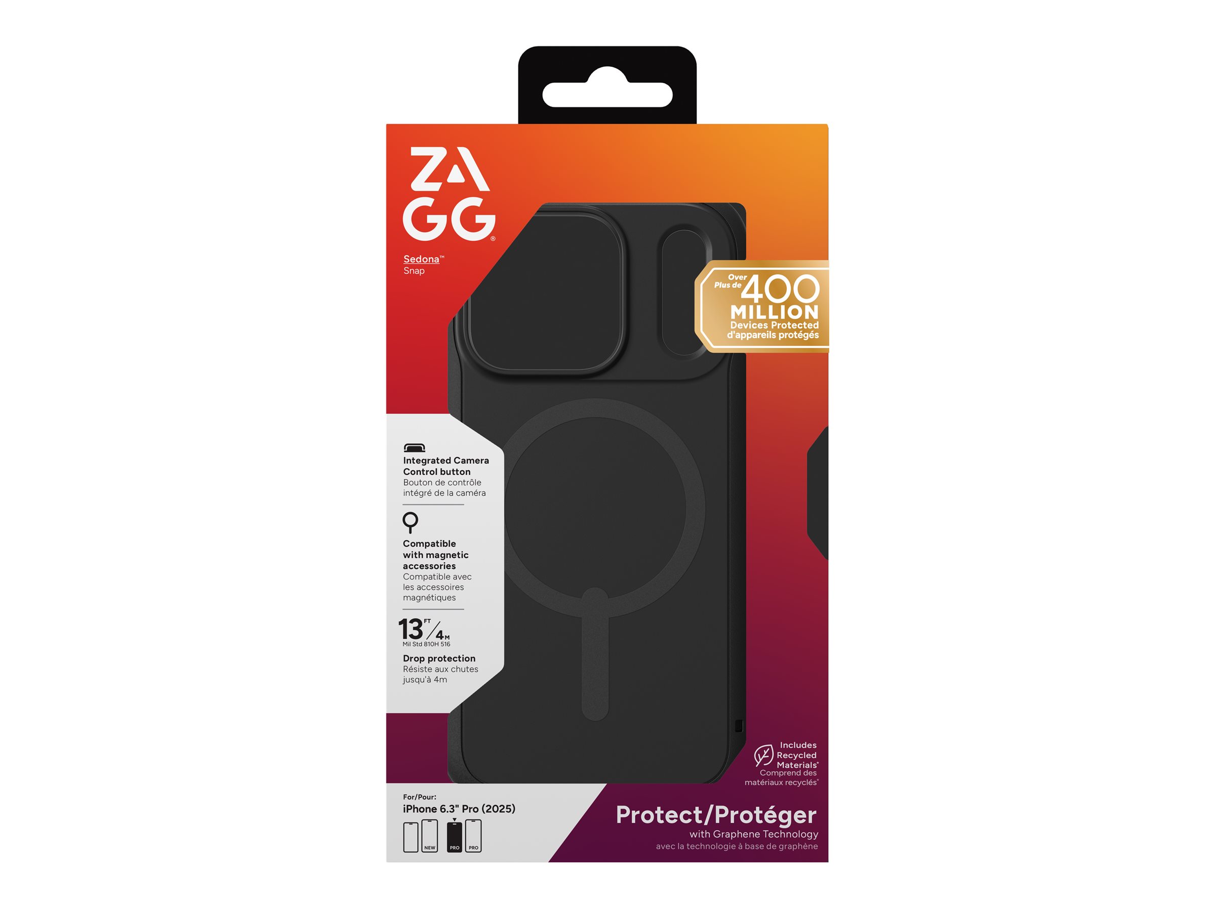 ZAGG Sedona Snap Handyhülle für Apple iPhone 17 Pro 6,3" MagSafe Graphen Flutlicht schwarz