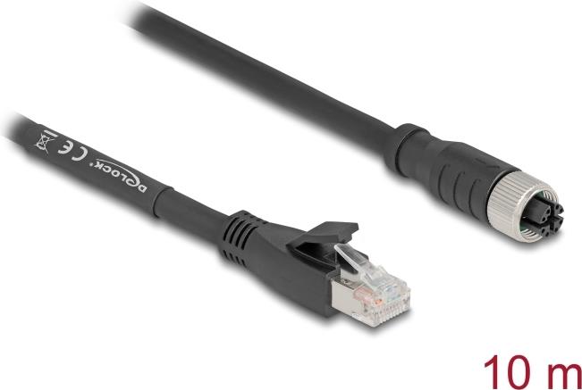 Delock M12 Kabel X-kodiert 8 Pin Buchse zu RJ45 Stecker Cat.5e S/FTP flexibel 10 m schwarz (80595)