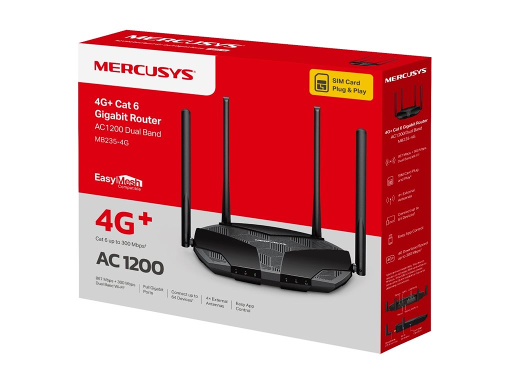 Mercusys MB235-4G V1 WLAN-Router 1.2 Gbps Wi-Fi 5 Schwarz
