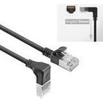 ACT Black 1 meter U/FTP CAT6A LSZH Slimline patch cable with RJ45 connectors 90? angled down to straight (DA3901)
