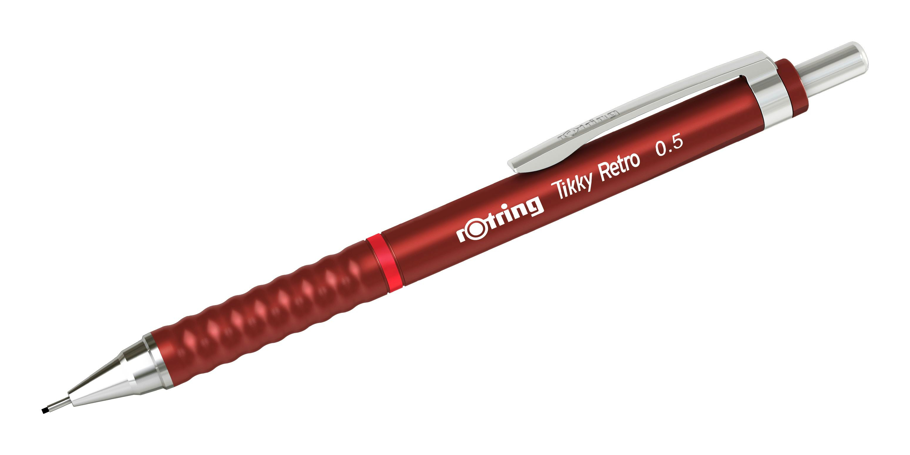 rotring Feinminenstift Tikky Retro, 0,5 mm, rot verchromte, starre Röhrchenspitze, gummierte, gewellte - 1 Stück (2202568)