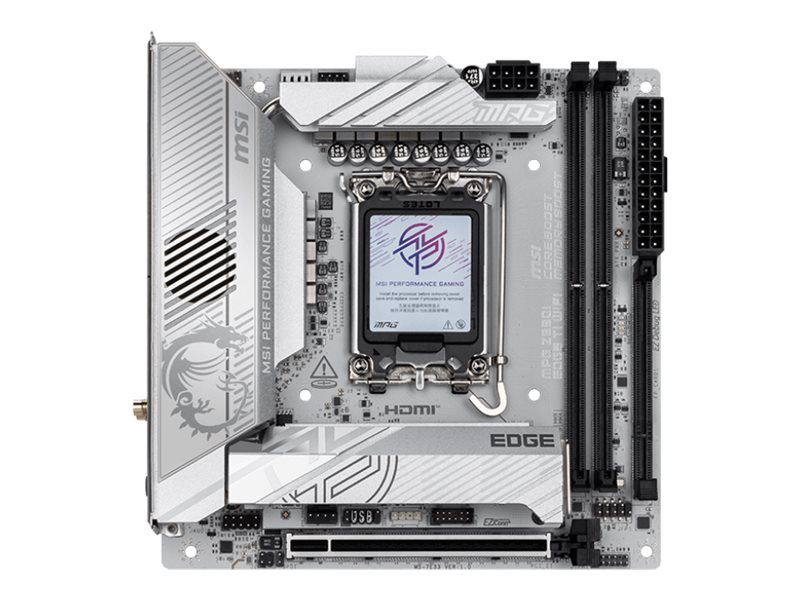 MSI MPG Z890I EDGE TI WIFI Mainboard Mini-ITX Intel Z890 LGA 1851 DDR5 Wi-Fi 7 Silber/Weiß